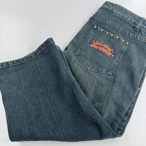 Harley Davidson Motorcycles Capri Jeans WOMENS Dark Wash Embroidered Pants 10